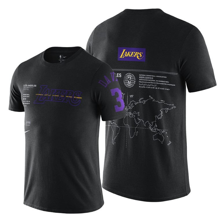 Men's Los Angeles Lakers Anthony Davis #3 NBA Global Popularity Map West No.1 Playoffs Black Basketball T-Shirt RKI2383KJ